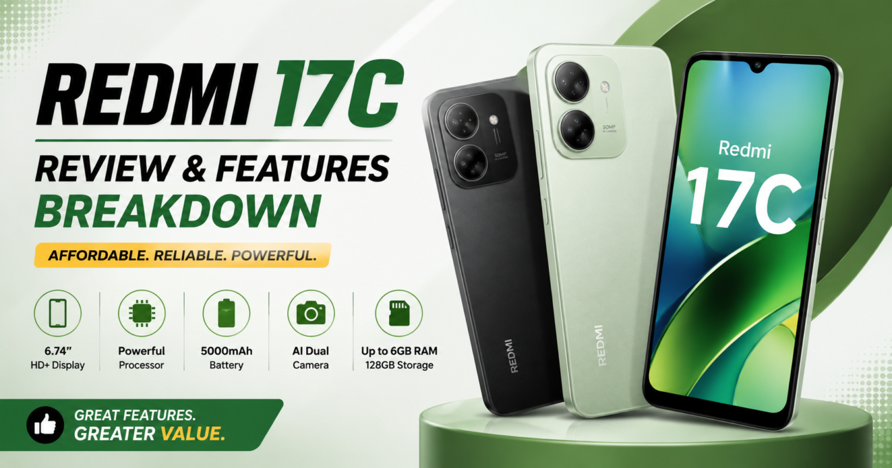 Redmi 17C review covering features, performance, camera quality, battery life, design, specifications, pros, cons, and buying advice.