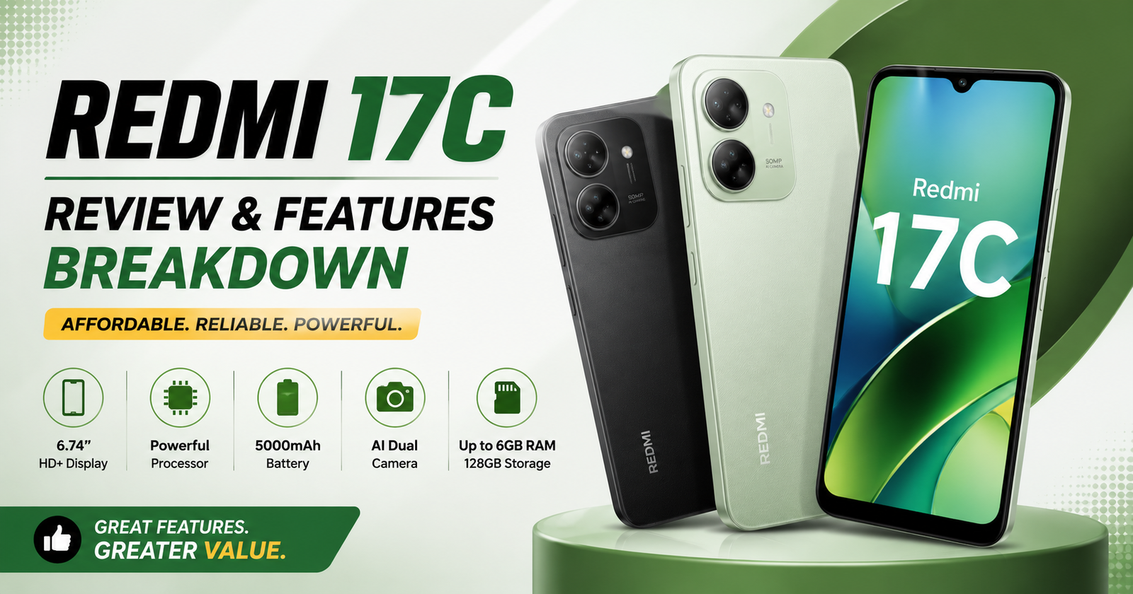 Redmi 17C review covering features, performance, camera quality, battery life, design, specifications, pros, cons, and buying advice.